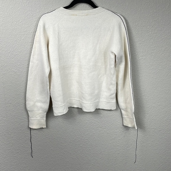 Helmut Lang Distressed V Neck Sweater Cut Out Rib Knit Off White Sz XS - Picture 7 of 16